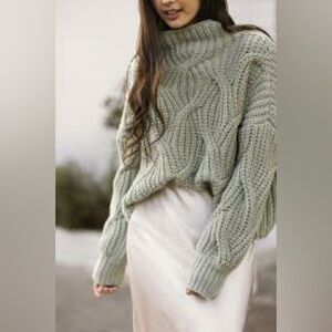 Morning Lavender Sage Chunk Knit Mock Neck Sweater